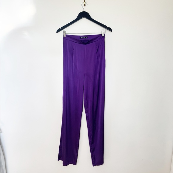 Nasty Gal Women Satin Flare Pant  - Size 6 - Purple - Picture 3 of 9